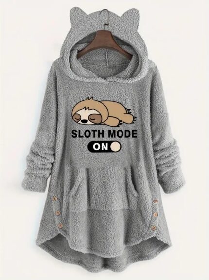 Cute Fleece Oversized Hooded Sweatshirt with Ears