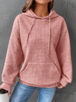 Solid Color Waffle Knit Hooded Sweatshirt