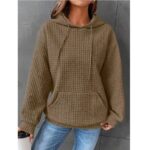 Solid Color Waffle Knit Hooded Sweatshirt