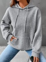 Solid Color Waffle Knit Hooded Sweatshirt