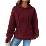 Solid Color Waffle Knit Hooded Sweatshirt