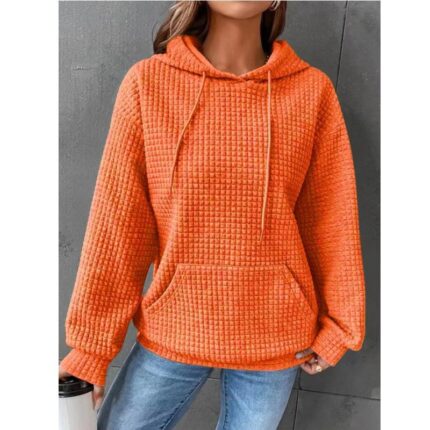 Solid Color Waffle Knit Hooded Sweatshirt