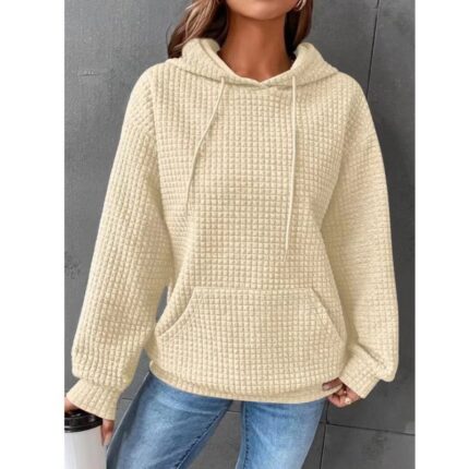 Solid Color Waffle Knit Hooded Sweatshirt