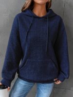 Solid Color Waffle Knit Hooded Sweatshirt