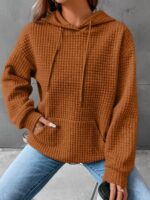 Solid Color Waffle Knit Hooded Sweatshirt - Image 4