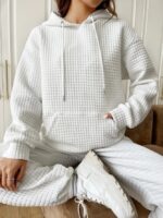 Solid Color Waffle Knit Hooded Sweatshirt