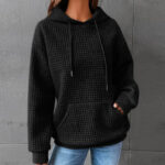 Solid Color Waffle Knit Hooded Sweatshirt - Image 7