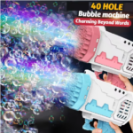 Electric Bubble Gun Launcher - 40 Hole Bubble Machine for Kids
