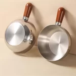 1pc Stainless Steel Milk Pot with Wooden Handle - Image 3