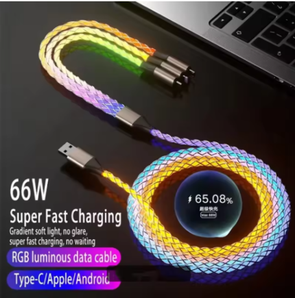 RGB Glow Fast-Charge Cable – 66W Type-C Power & Data Cord